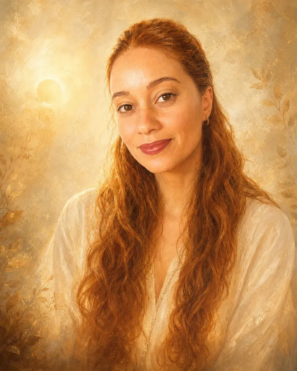 Retrato de Aline Antunes em luz quente